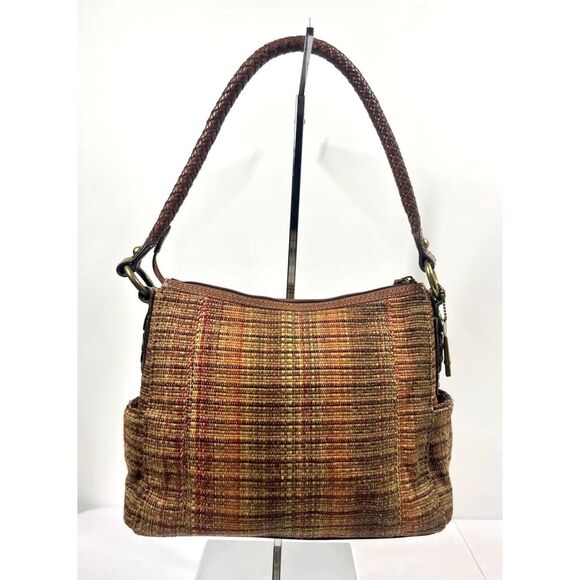 Fossil Ombre Shoulder Bag Orange Brown Red Fabric & Leather Handbag Small - Picture 2 of 6